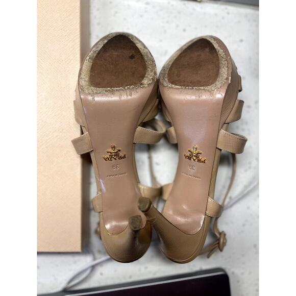 Prada Nude Patent Slingback Platform Heels EU 39